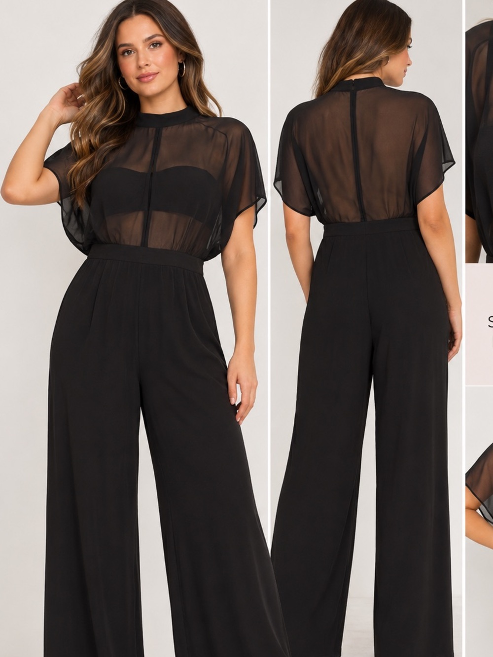 Forever 21+ Black Sheer Wide Leg Jumpsuit Women’s 0X Plus Size